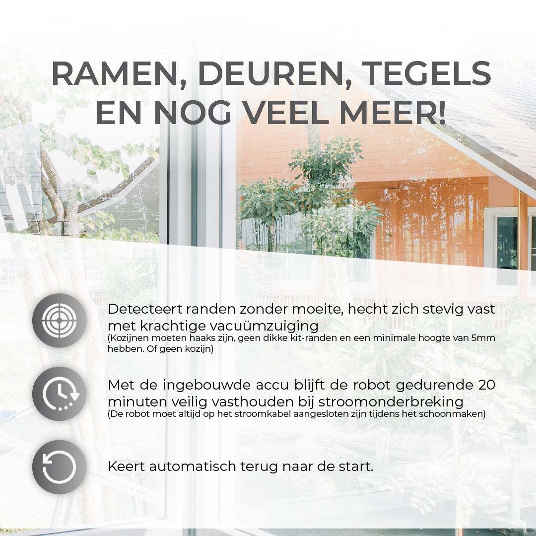 robot raamwasser Bobbie 4.0 reinigt ramen, deuren en tegels automatisch met waterspray en vacuümgronding