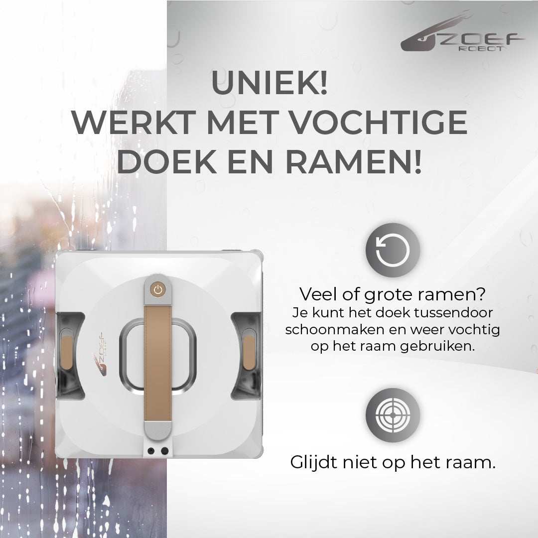robot raamwasser Bobbie 4.0 schoonmaakt ramen met vochtige doek en waterspray, geschikt voor grote en natte ramen, stil en automatisch