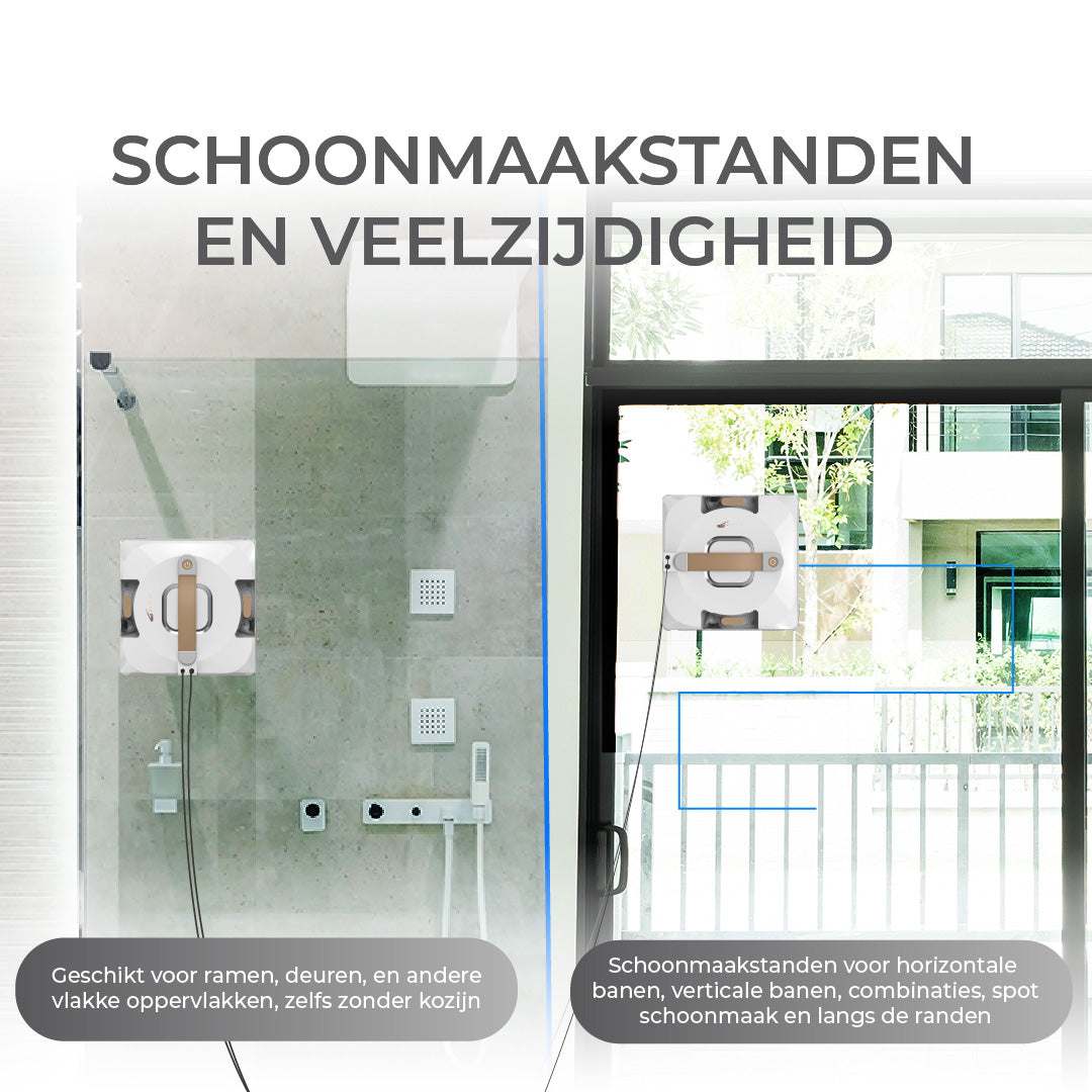 robot raamwasser Bobbie 4.0 reinigt ramen, deuren en vlakke oppervlakken met waterspray en meerdere schoonmaakstanden