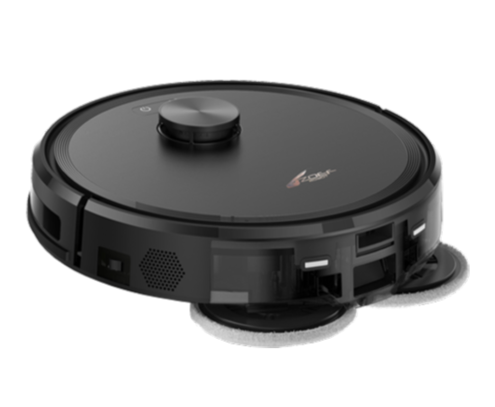 zwarte robotstofzuiger tegen huisdierharen met dweilfunctie en krachtige zuigkracht