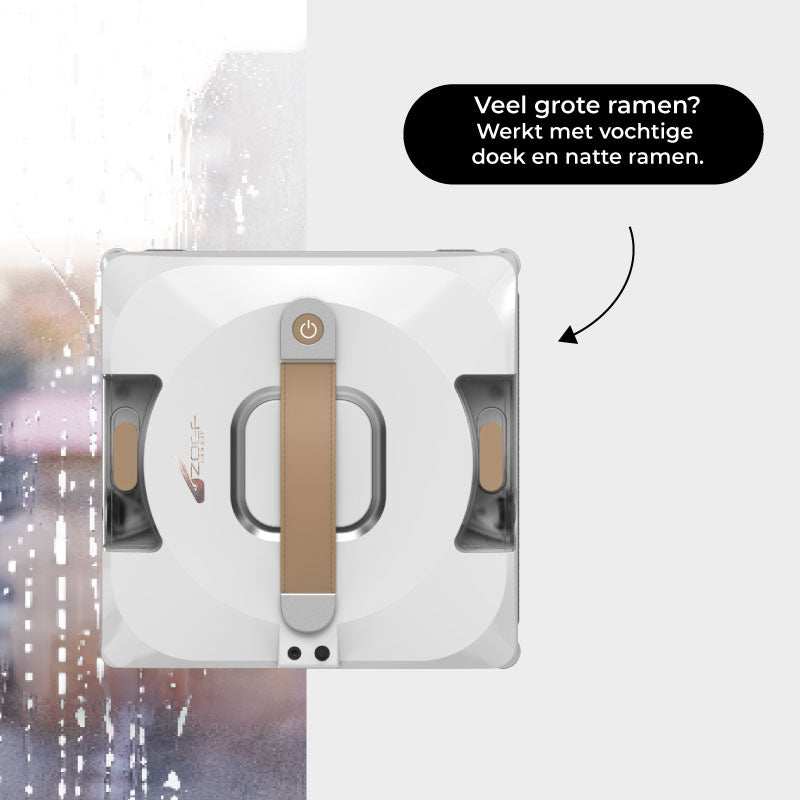 robot raamwasser Bobbie 4.0 reinigt grote natte ramen met vochtige doek automatisch en strepenvrij