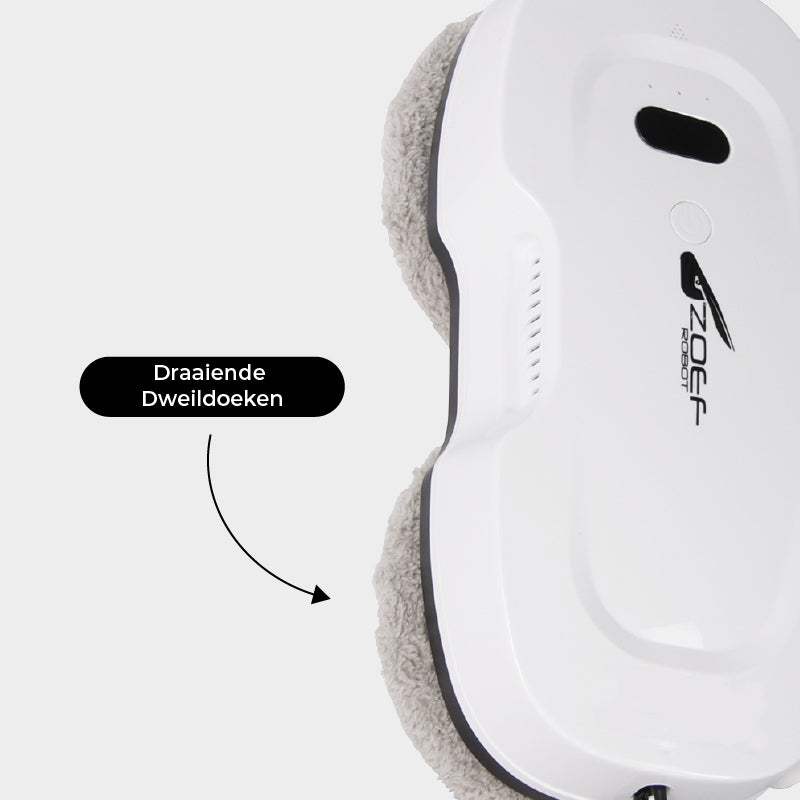 witte Zoef Robot raamwasser Evert met draaiende dweildoeken en waterspray voor automatische reiniging van ramen en vlakke oppervlakken