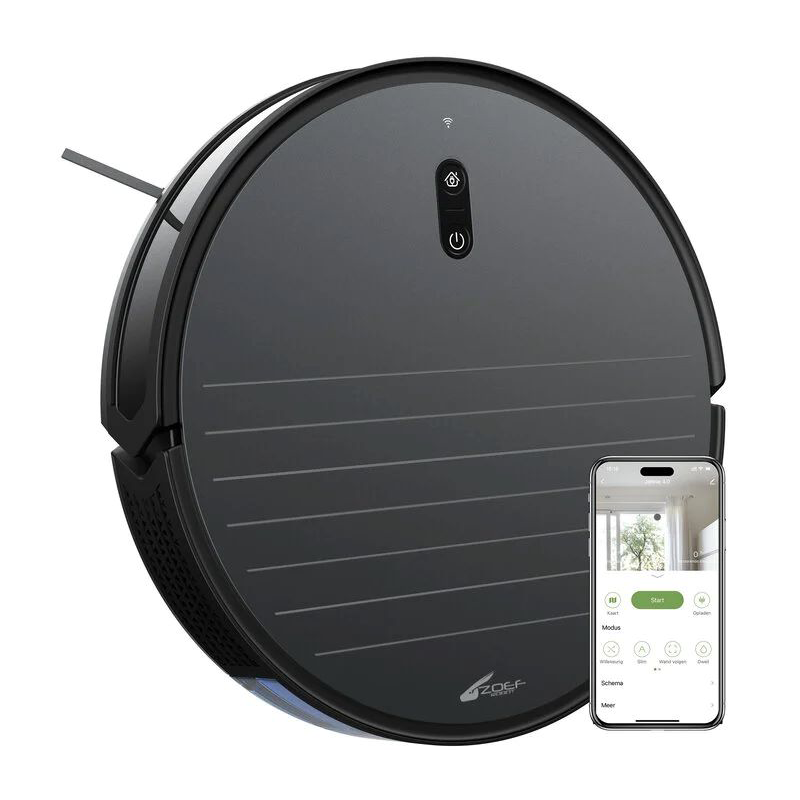 Robotstofzuiger Jannie 4.1 met app-bediening, sterke zuigkracht en automatische terugkeer naar oplaadstation.