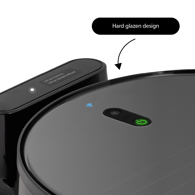 robotstofzuiger Jannie 4.1 met sterke zuigkracht, app-bediening en hard glazen design, ideaal voor gestructureerd schoonmaken en automatisch terugkeren naar oplaadstation
