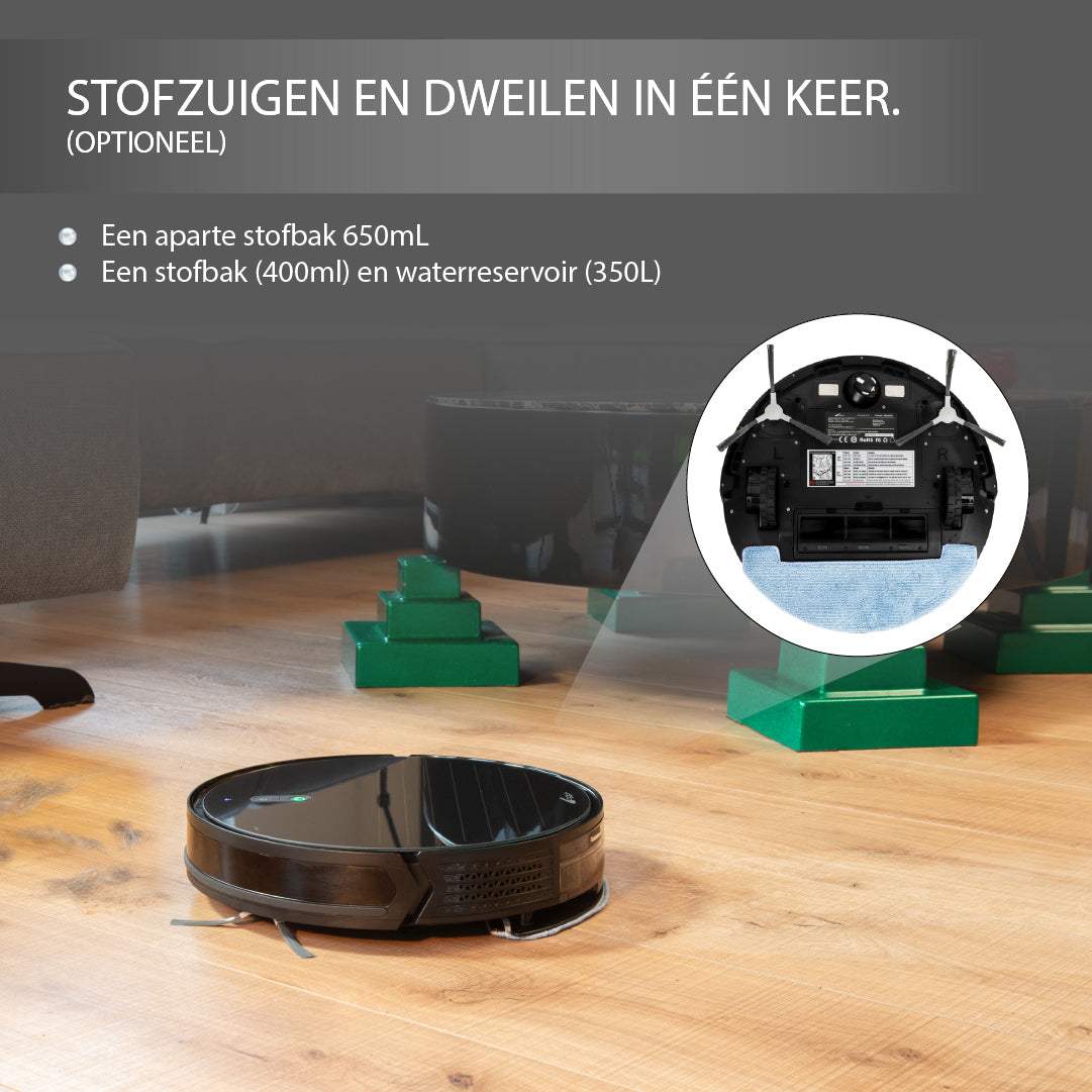 Robotstofzuiger Jannie 4.1 zuigt en dweilt automatisch met sterke zuigkracht en slimme navigatie, bedienbaar via app of afstandsbediening.