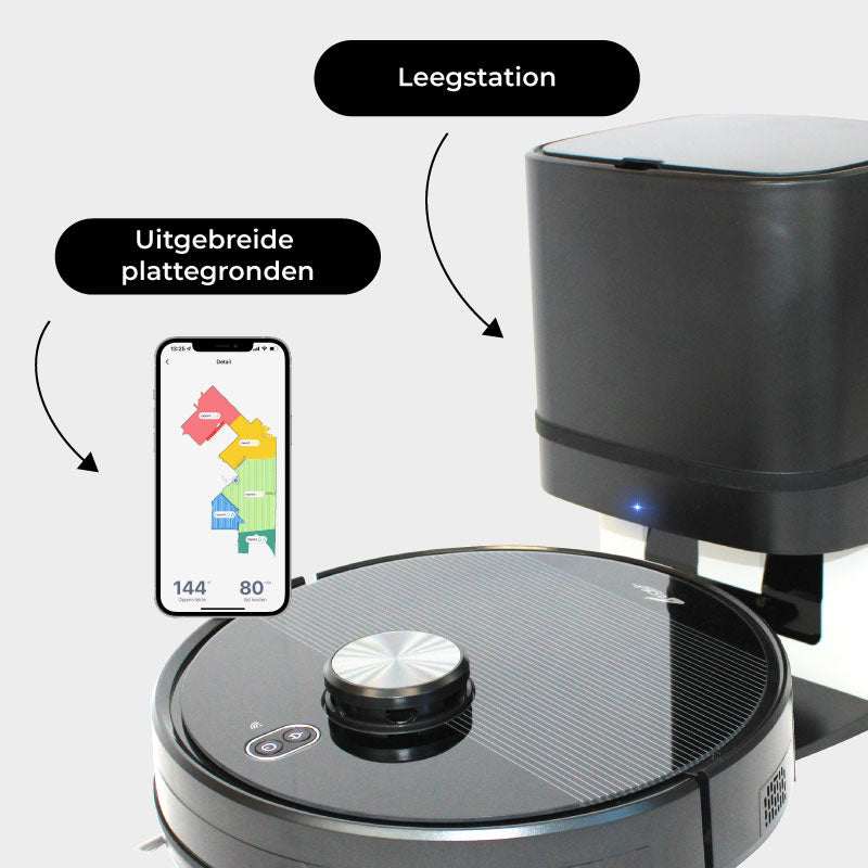 Beste robotstofstuiger met dweilfunctie Willem met automatisch leegstation en laser-navigatie.