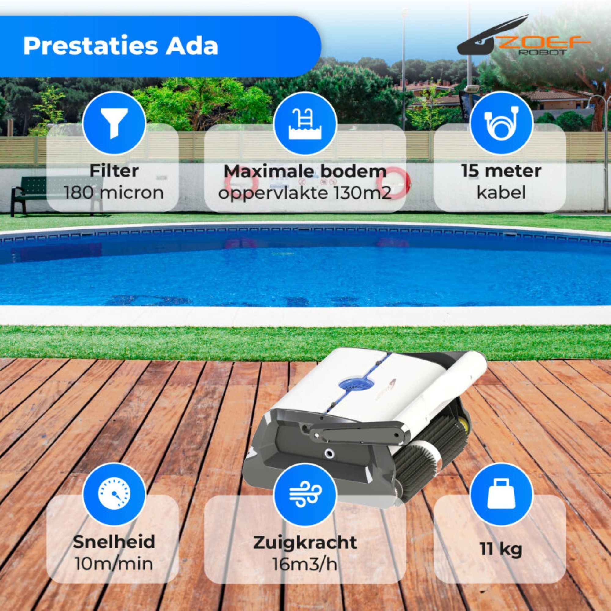 Ada ZB20C - Robot de piscine - pour fond, parois et ligne d'eau