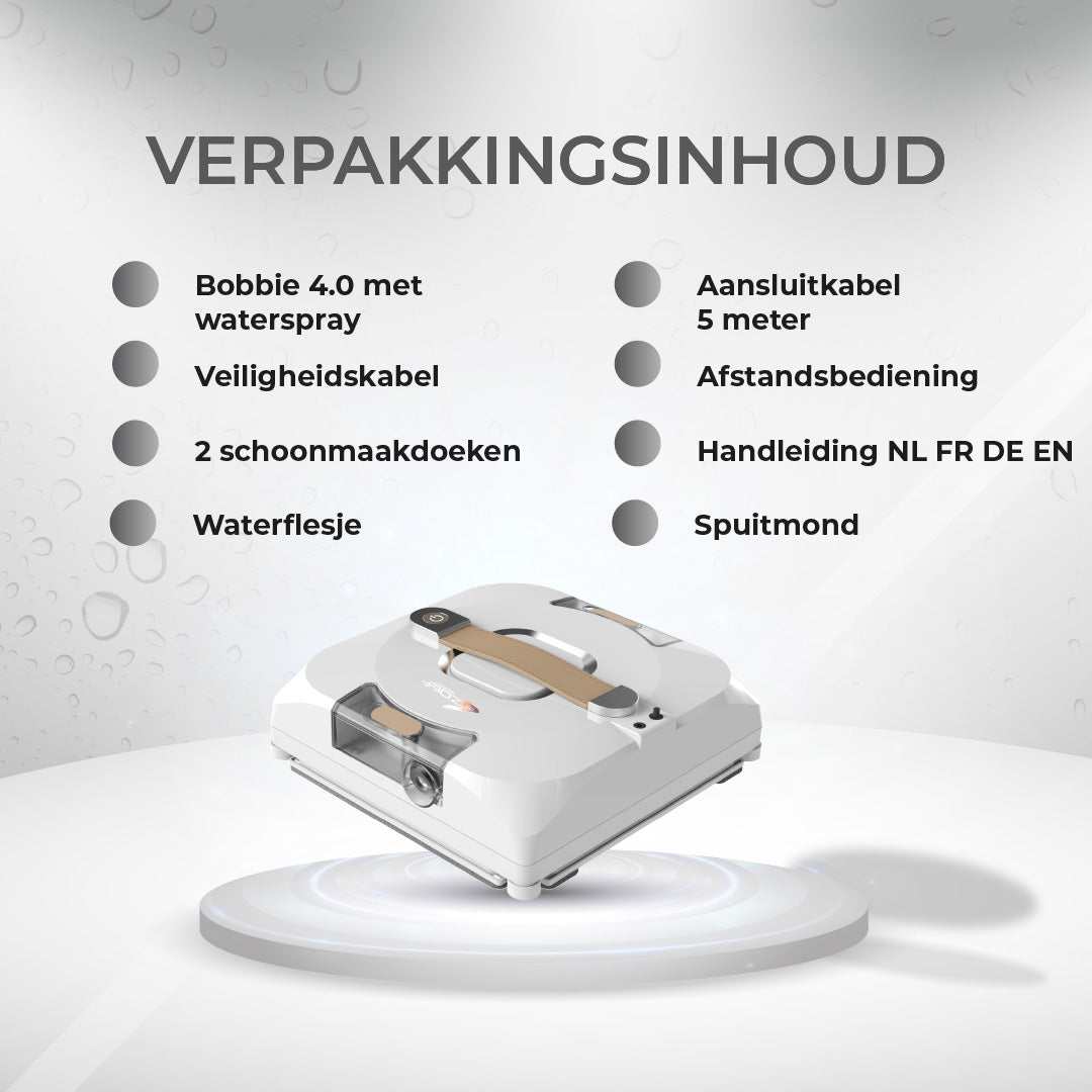 robot raamwasser Bobbie 4.0 met waterspray, afstandsbediening en 5 meter kabel voor stralende schone ramen en vlakke oppervlakken