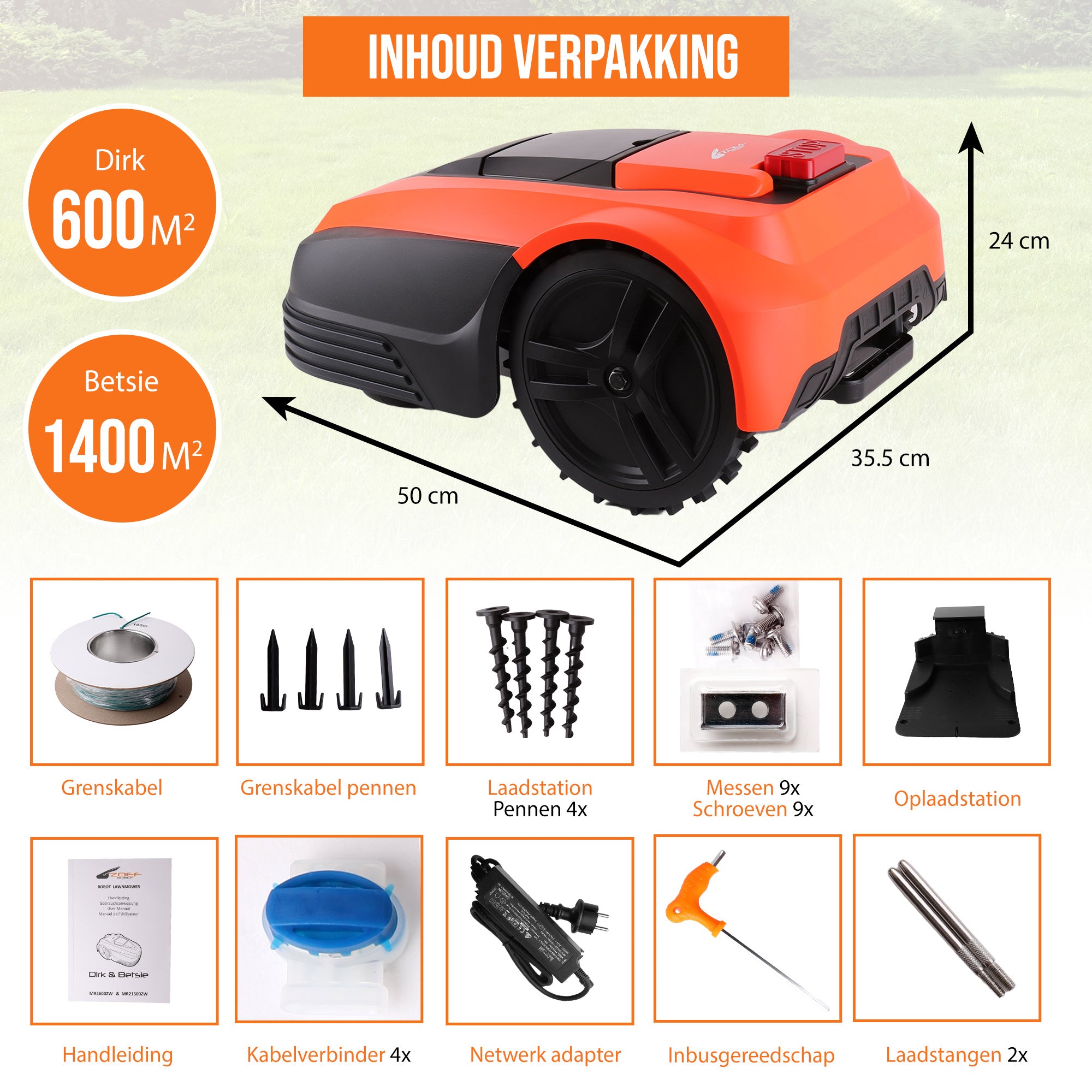 Zoef Robot robotic lawnmower Betsie <1400 m2 with cover